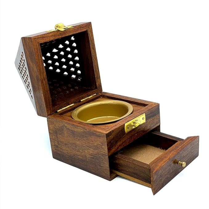Indian Temple Shape Incense Cone Burner & Masala Incense Cones Box/Bakhoor Burner/Dhoona Box Incense Burner with Drawer