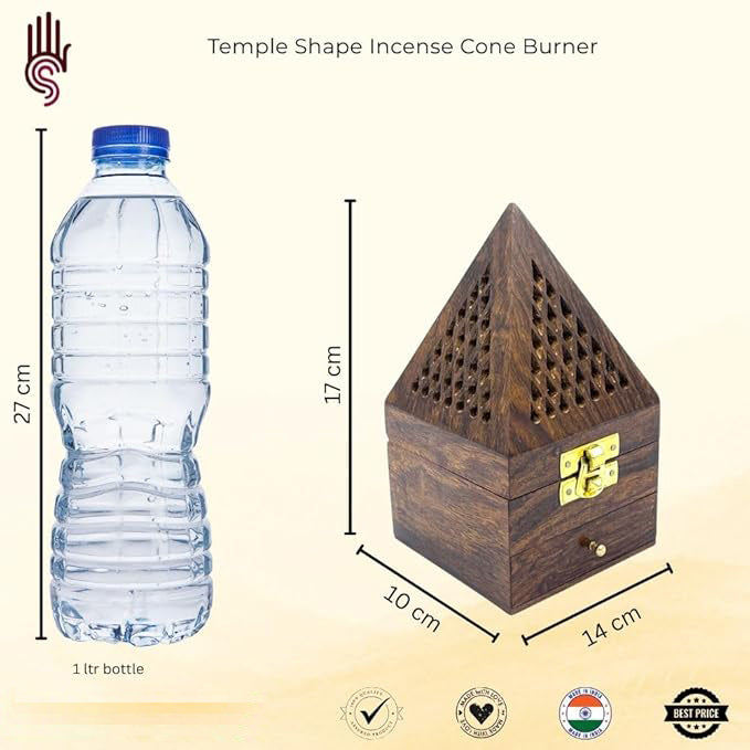 Indian Temple Shape Incense Cone Burner & Masala Incense Cones Box/Bakhoor Burner/Dhoona Box Incense Burner with Drawer